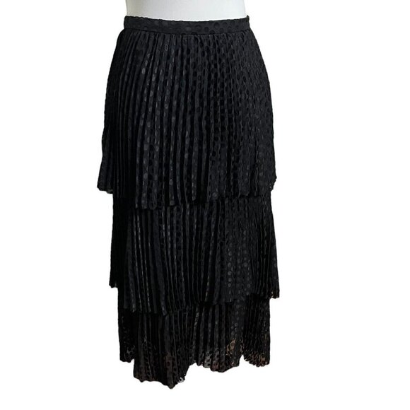 Akris Punto Dot Devore Midi Skirt Black Women’s Size 12 Pleated Tiered - Picture 3 of 13